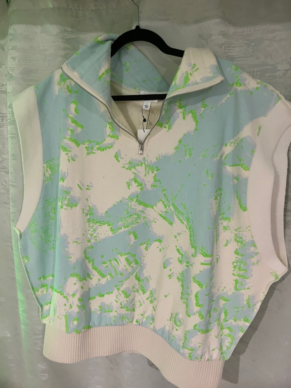 Half-Zip Cropped Sweatshirt in Light Blue with Neon Yellow Accents - Picture 2 of 6